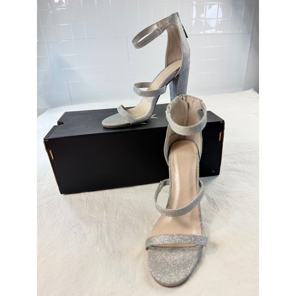 Davids Bridal Callista Silver Glitter Block Heel Sandals Ankle Strap Size 7 - Picture 2 of 9